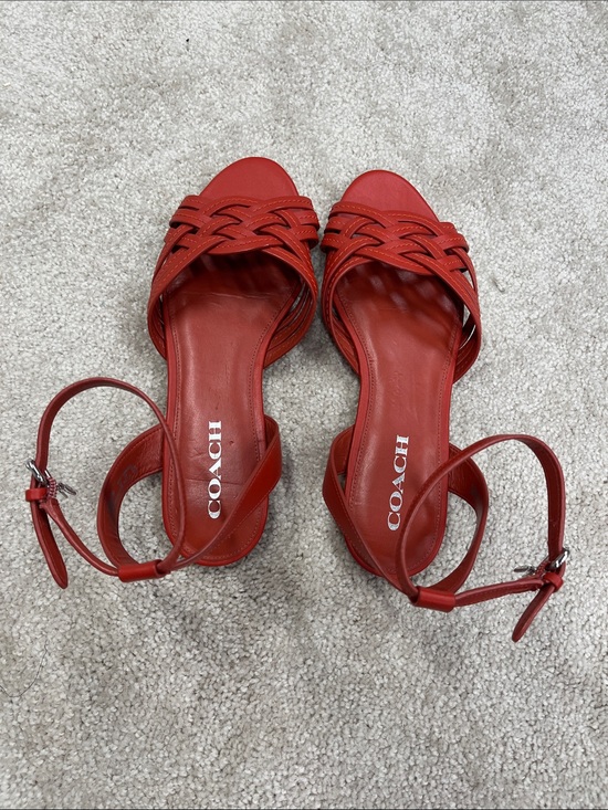 Coach Shoes - COACH Red Woven Strap Ankle-Heel Sandals 9.5 Never Worn
